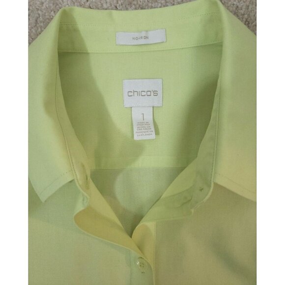 Chico's ~Woman Size 1 (M)~Lemon Yellow No Iron Cotton Tie Front Shirt Blouse Top - Picture 2 of 12